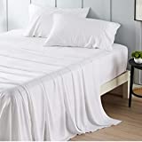 Bedsure Cooling Sheets Set King - 100% Viscose from Bamboo Sheet, 4 Pcs White King Size Breathable Sheets with16 Inch Deep Pocket Bed Sheets Set