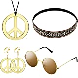 WILLBOND Hippie Costume Set for Women Kit Includes Sunglasses, Peace Sign Necklace and Peace Sign Earring, Bohemia Headband for 60s 70s Party Accessories