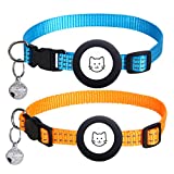 2 Pcs Airtag Cat Collars, Air Tag Cat Collar with AirTag Holder Case Anti-Lost GPS Tracker Accessories for Cat Small Pet (Orange+Blue)