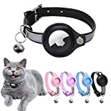 WAPSAT Airtag Cat Collar, Cat Collar with Bells, Reflective GPS Cat Collar, Anti-Lost Cat Tracker Collar Adjustable Leather Cat Collar for Boy Girl Cats or Small Dogs, Kittens and Puppies (XS, Black)