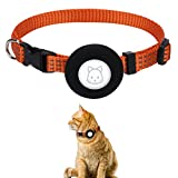 SimpleThings Airtag Cat Collar for Small Pets Puppy Dog, Small Collar with Air Tag Holder to Build GPS Pet Tracker, Soft Durable Reflective Nylon Strap Compatible with Apple Airtag (Orange)