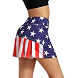 Pleated Tennis Skirt Golf Skort for Women with Pockets Shorts Athletic Workout Running Skirt Ruffle on Back (USA Flag, Small)