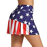 MS.ING Women Sports Tennis Skorts Pleated Athletic Golf Skirts with Pockets and Shorts for Running Workout (USA Flag-B, Large)