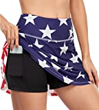 Fulbelle Tennis Skirts for Women with Pockets High Waisted Athletic Golf Skorts Skirts (USA Flag 2.0, Medium)