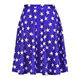 HDE Skirts for Women - Midi Skirt Skater Skirt Knee Length High Waist Fun Prints Blue & White Stars - M