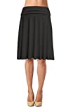 Womens Basic Soft Stretch Mid Midi Knee Length Flare Flowy Skirt Made in USA-Black,Medium