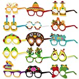 Fiesta Party Supplies - 15 Pairs Mexican Themed Costume Paper Eyeglassess, Cinco De Mayo Photo Booth Props for Taco Tout Donkey Pinatas Cactus Decoration Let's Fiesta Party Decorations