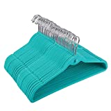 50 Pack Nonslip Velvet Clothes Hangers with Cascading Hooks for Shirts and Dresses (Teal, 17.5 Inches)
