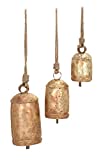 Deco 79 Rustic Metal Cylinder Decorative Cow Bell, Set of 3 5", 4", 3"H, Gold