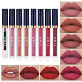 7Pcs Matte Liquid Lipstick + 1Pcs Lip Plumper Makeup Set Kit, Long Lasting Waterproof Velvet Lip Gloss Set, Pigmented Lip Makeup Gift Sets for Girls and Women