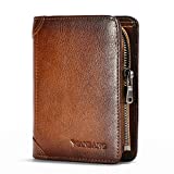 MANBANG Mens Wallet Zipper Genuine Leather RFID Card Holders Cowhide Zip Coin Pocket Bifold wallets for men Brown(anti-theft brush) (Brown)