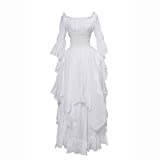 NSPSTT Victorian Dress Renaissance Costume Women Gothic Witch Dress Medieval Wedding Dress(S/M, White)