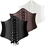 Suhine 3 Pieces Waist Corset Belt for Women Wide Elastic Waspie Belt for Dresses Pirate Costume (Black, White, Coffee,26 Inch)