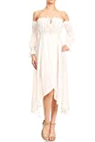 Anna-Kaci Womens Boho Long Sleeve Off Shoulder Renaissance Peasant Dress, Off-White, X-Large