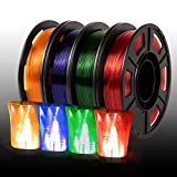 IEMAI 3D Printer Filament Bundle, PETG Filament 1.75mm,PETG Transparent Filament Light Transmission 3D Printing Materials ,250g x 4 Spools Set ,Transparent-Red/-Green/-Blue/-Orange