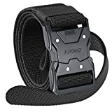 JUKMO Quick Release Tactical Belt, Military Work 1.5" Nylon Web Hiking Belt with Heavy Duty Seatbelt Buckle (Black, Large-for Waist 42"-46" (Length 53"))