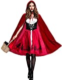 Colorful House Red Little Riding Hood Costume For Women, Christmas Halloween Party Dress with Cape Adult Role-Playing(Medium)