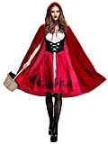 Women Little Red Riding Hood Costume Christmas Halloween Party Dress with Cape Large