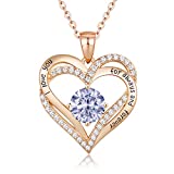 CDE Forever Love Heart Women Necklace 925 Sterling Silver Rose Gold Plated Birthstone Pendant Necklaces for Women with CubicJewelry Gifts Birthday Gift for Mom Women Wife Girls Her
