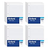 Oxford Filler Paper, 8-1/2" x 11", College Rule, 3-Hole Punched, 2,000 Sheets of Loose-Leaf Paper for 3 Ring Binders, 4 Packs of 500, White (62331)