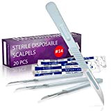 Disposable Scalpel 14, Pack of 20 Disposable Dermaplaning Blades with Plastic Handle, Surgical Knife Scalpel, High Carbon Steel Dermablade Surgical Blades. Individually Wrapped 14 Blade, Sterile