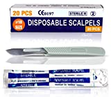 MedHelp Disposable Scalpel 10, Pack of 20 Disposable Dermaplaning Blades with Plastic Handle, Scalpel Blades #10, High Carbon Steel Dermablade Blades. Individually Wrapped  Box of 20