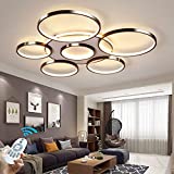 LED Ceiling Light Modern 7-Ring Living Room Ceiling Lamp Brown Round Circle Bedroom Ceiling Lamps fixture,3000K-6500K Dimmable with Remote Control Restaurant Indoor Ceiling Lighting,108W/43.3in