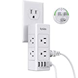 Multi Plug Outlet Extender, EyGde Outlet Splitter with Rotating Plug, 6 Wall Outlet Widely Space (3 Sided) and 4 USB Ports, Wall Adapter Power Strip Surge Protector (1700J) for Travel, Office, White