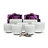 TOPFUND 432 Hz Chakra Set of 7 Crystal Singing Bowls 7-12 inch with Heavy Duty Carrying Cases and Singing Bowl Mallet Suede Strikers