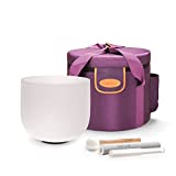TOPFUND F Note Crystal Singing Bowl Heart Chakra 8 inch with Heavy Duty Carrying Case and Singing Bowl Mallets Suede Striker