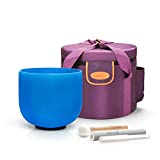 TOPFUND 432 Hz Blue G Note Crystal Singing Bowl Throat Chakra 10 inch with Heavy Duty Carrying Case and Singing Bowl Mallet Suede Striker