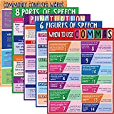 5 Pieces Educational English Poster Commonly Confused Words Grammar Posters Figurative Language Posters Punctuation Classroom Posters for Middle School High School Classroom Decorations,17 x 22 Inches