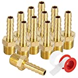 Brass 1/4" Barb X 1/4" NPT Male End Air Hose Pipe Fitting Threaded Connector Adapter, Pack of 12