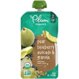Plum Organics Baby Food Pouch | Stage 2 | Pear, Blueberry, Avocado and Granola | 3.5 ounce | 6 Pack | Fresh Organic Food Squeeze | For Babies, Kids, Toddlers