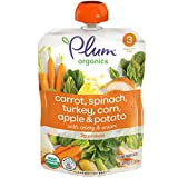 Plum Organics Baby Food Pouch | Stage 3 | Carrot, Spinach, Turkey, Corn, Apple & Potato | 4 Ounce | 6 Pack | Organic Food Squeeze for Babies, Kids, Toddlers