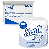 Scott Professional 100% Recycled Fiber Standard Roll Toilet Paper (13217), with Elevated Design, 2-Ply, White, Individually wrapped rolls, 473 Count (Pack of 80), Total 37,840 Sheets