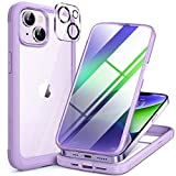 Miracase Glass Series Designed for iPhone 14 Case 6.1 inch, 2022 Upgrade Full-Body Clear Bumper Case with Built-in 9H Tempered Glass Screen Protector and 2 Pcs Camera Lens Protector,Purple
