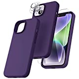 TOCOL [5 in 1] for iPhone 14 Case, with 2 Pack Screen Protector + 2 Pack Camera Lens Protector, Slim Liquid Silicone Phone Case iPhone 14 6.1 Inch, [Anti-Scratch] [Drop Protection], Deep Purple