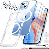 Red2Fire Magnetic for iPhone 14 Plus Phone Case Clear, [Compatible with Magsafe][2X Tempered Glass Screen Protector+2X Camera Lens Protector][Not Yellowing] Slim Thin Shockproof Case Cover - Clear