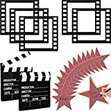 22 Pieces Movie Night Party Decoration Set Movie Clapboard Cut Action Scene Writable Clapper Board, Filmstrip Photo Frames, Star Cutouts Cardboard Card for Film Photo Prop Movie Themed Party Supplies