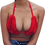 Vimoisa Women Sexy Lace-up Triangle Deep V Bikini Bra Top Vest Downy Halter Backless Crop Top Clubwear(Red M)