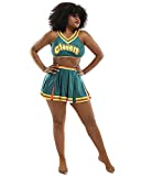 Haikyuu Women's Cheerleader Cosplay Costume Top Skirt (L/XL, Green)