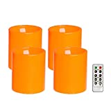 Flameless Plastic Flickering Led Candle, 4-Pack Orange Battery Operated Fake Candle with Remote Timer Function, for Fall, Autumn, Home, Halloween Outdoor Decorations,3x4Inches