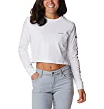 Columbia Women's North Cascades Long Sleeve Cropped Tee, White/Black, Small