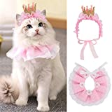 Legendog Cat Bandana for Cats, Princess Cat Costumes for Cats, Cute Lace Dog Bandanas and Cat Crown Accessories for Cats Small Dogs, Pink Outfit for Birthday Party