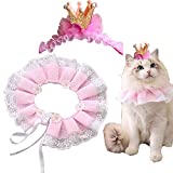 Cat Bandana for Cats, Princess Cat Costumes for Cats, Cute Lace Dog Bandanas and Cat Crown Accessories for Cats Small Dogs, Pink Outfit for Birthday Party (Pink)