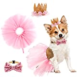 BINGPET Dog Wedding Dress Girl - Puppy Birthday Party Supplies - Cute Pink Doggy Tutu Skirt with Bowtie and Princess Crown Hat Set, Sweet Gift for Small to Medium Dogs Cat