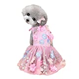 SEIS Flower Lace Dog Dress Cat Princess Suspender Costume Puppy Tutu Floral&Bow Clothes Puppy Embroidery Skirt for Cats Teddy Dog Small Medium Dogs (Pink, XL (Chest Circumference 52cm/20.5"))