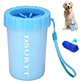 DSURTT Pet Dog Paw Cleaner, 2 in 1 Use 100% Silicone Dog Paw Cleaner with Quick Dry Towel, Dog and Cat Dirty Paw Cleaner Cup, Pet Paw Grooming Treatment for Small to Medium Large Breeds (Large, Blue)