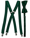 Spencer J's Men's X Back Suspenders & Bowtie Set Verity of Colors (Forest / Emerald)